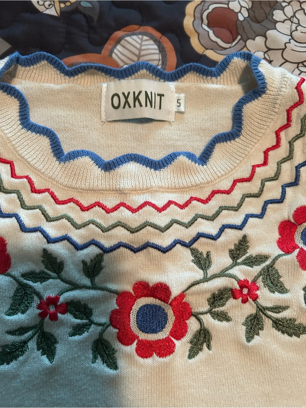 OXKNIT Cream Floral Embroidered Crewneck Sweater - Picture 2 of 5